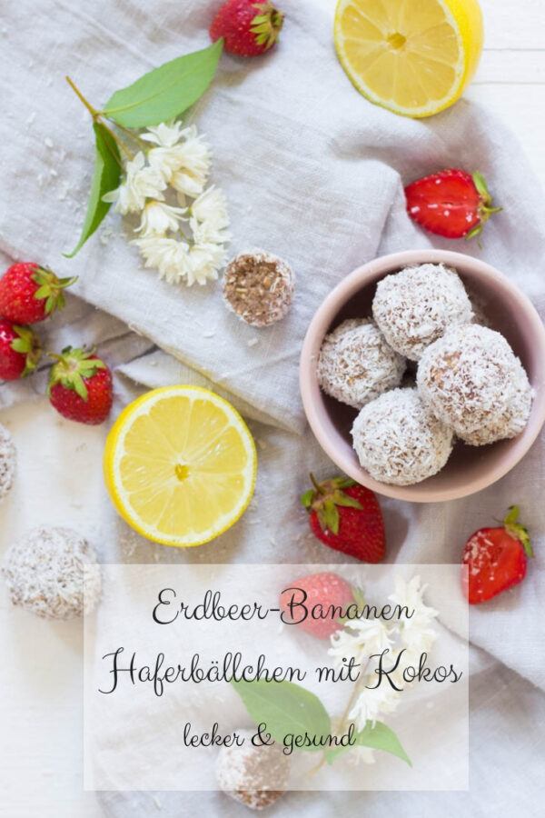 Erdbeer-Bananen Haferbällchen mit Kokos ⋆ Lieblingszwei * Foodblog