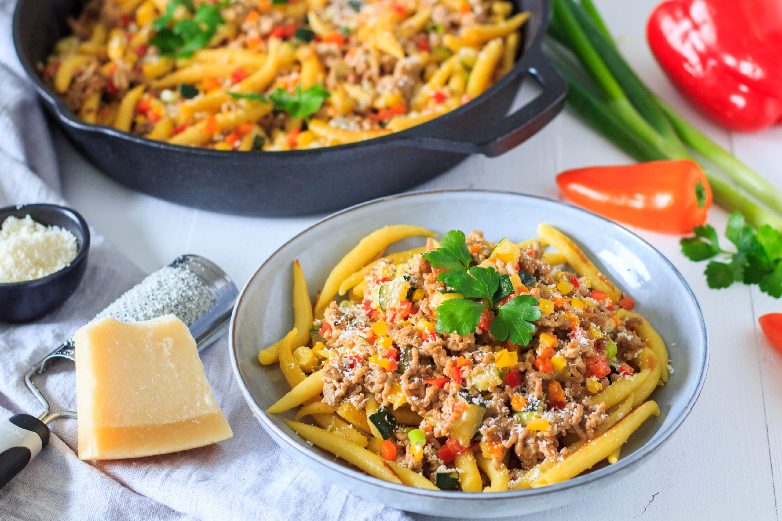 Schupfnudelpfanne mit Gemüse und Hackfleisch ⋆