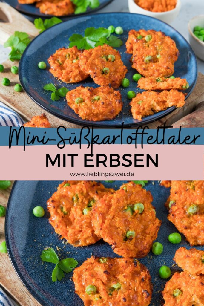Süßkartoffeltaler mit Erbsen - schneller, herzhafter Snack für Kinder