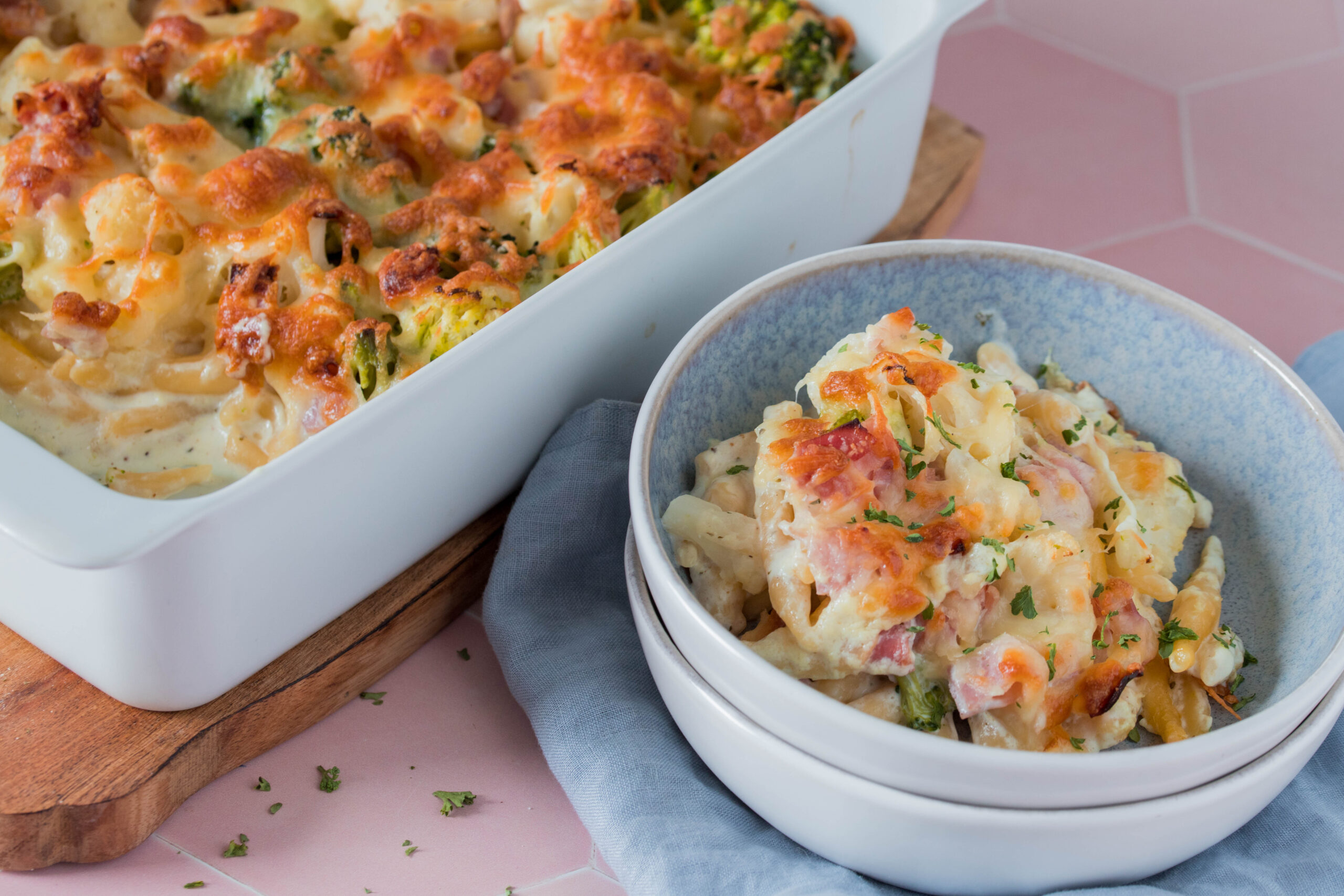 Schupfnudel Auflauf mit Blumenkohl und Brokkoli