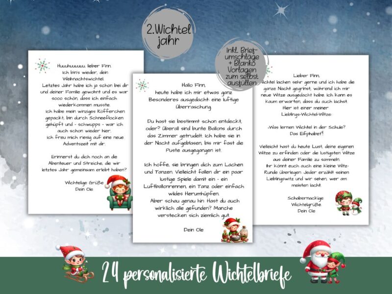 personalisierte Wichtelbriefe (2. Wichteljahr, Folgebriefe) - zauberhafte Botschaften für Kinder