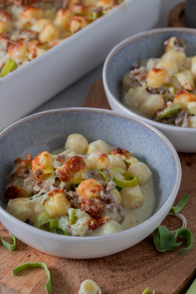 Gnocchi Auflauf mit Hackfleisch und Lauch