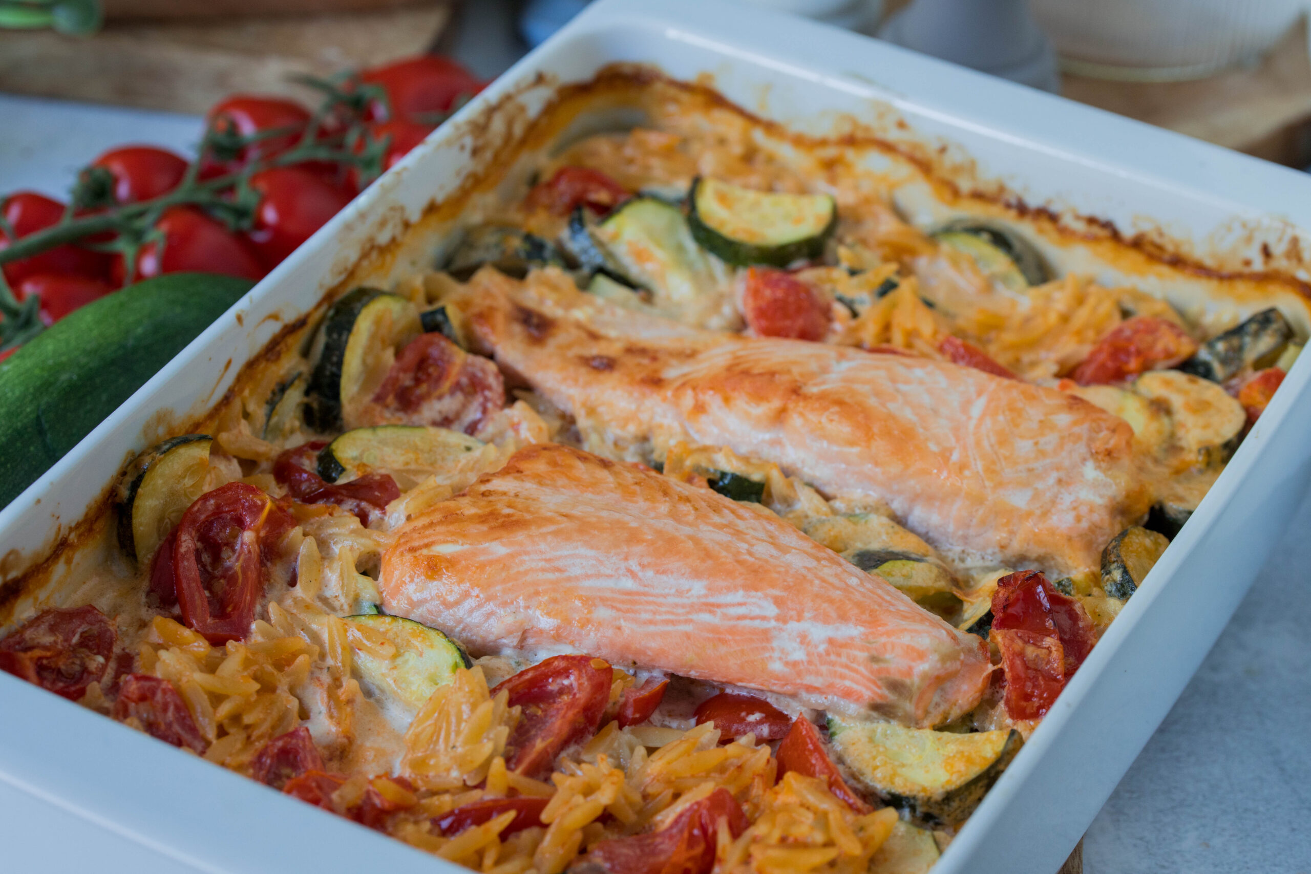 Orzo Lachs Zucchini Auflauf Orzo Lachs Zucchini Auflauf